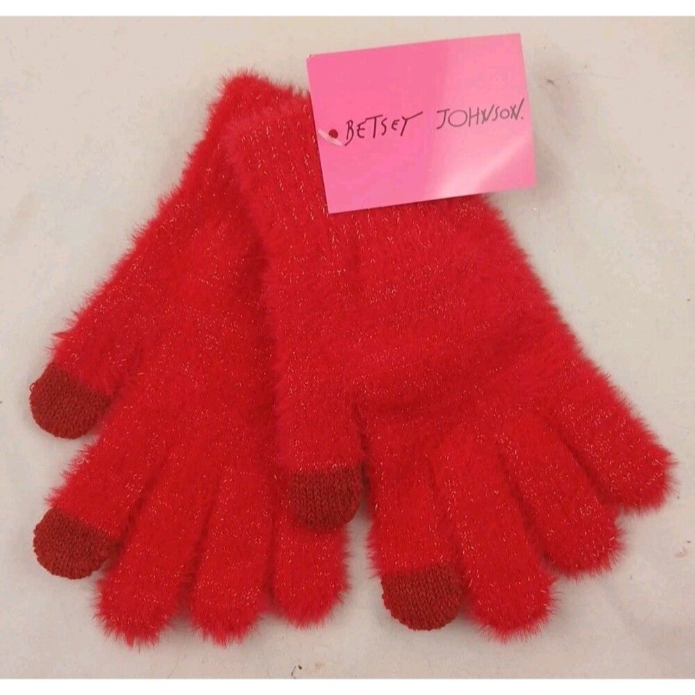 Betsey Johnson Red w/Gold Threads E-Z Tap Texting Winter Gloves-NEW!